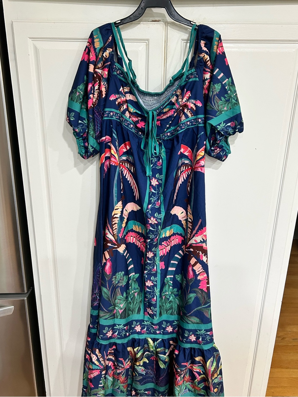 Bohemian Tropical Maxi Dress - Navy with Teal & Pink SHEIN